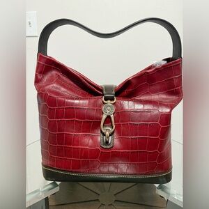 DOONEY & BOURKE Belvedere Logo Lock Croc RED Leather  Shoulder Hobo Bag